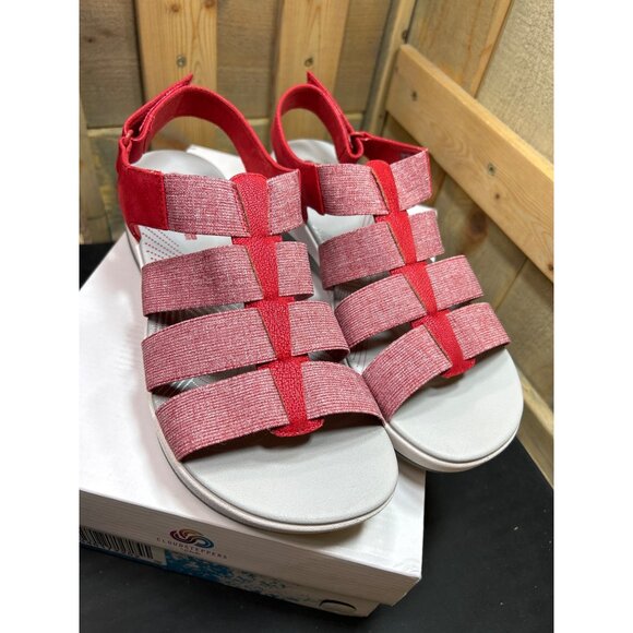 Clarks Cloudsteppers Womens Sandals 9.5W Red Elastic Straps - Picture 2 of 9
